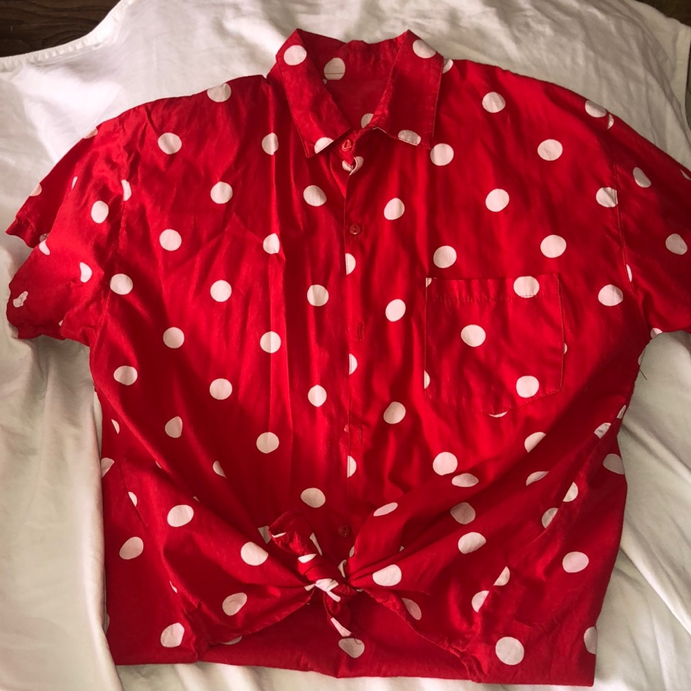 Vintage red and white polka dot blouse